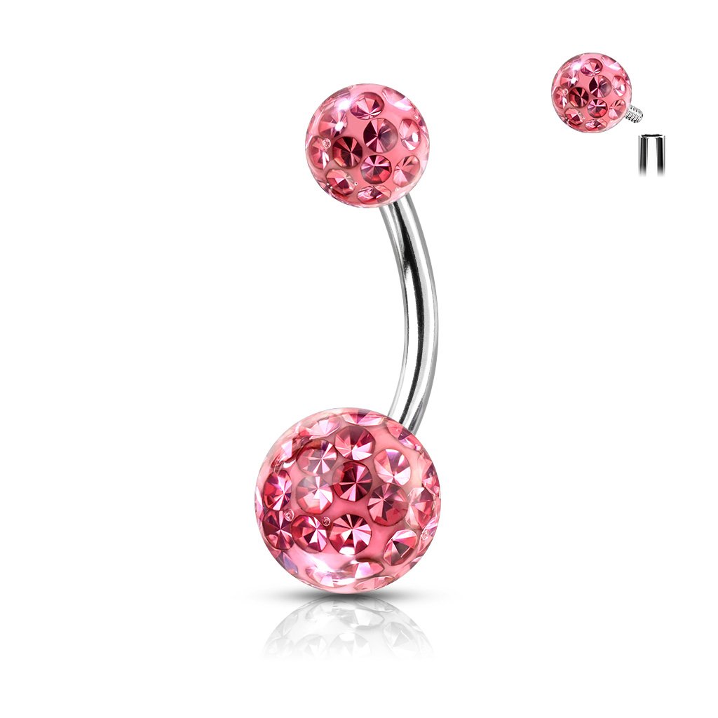 Internally Threaded Glitterball Belly Button Ring Pink