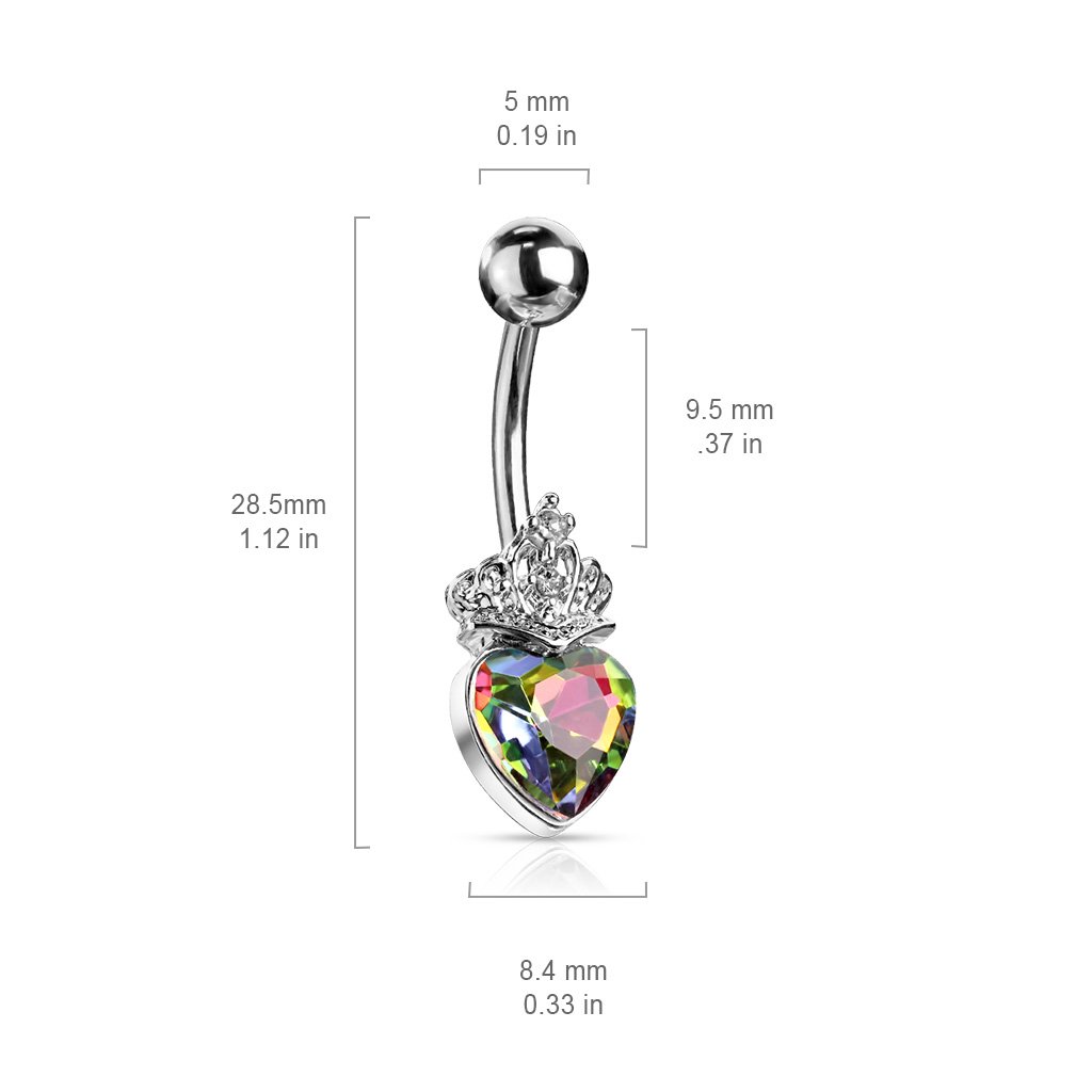 Cherry Diva belly bar 14 Gauge Princess Heart Belly Bar