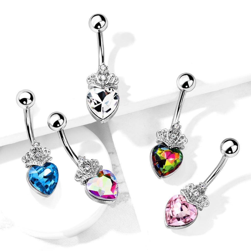 Cherry Diva belly bar 14 Gauge Princess Heart Belly Bar
