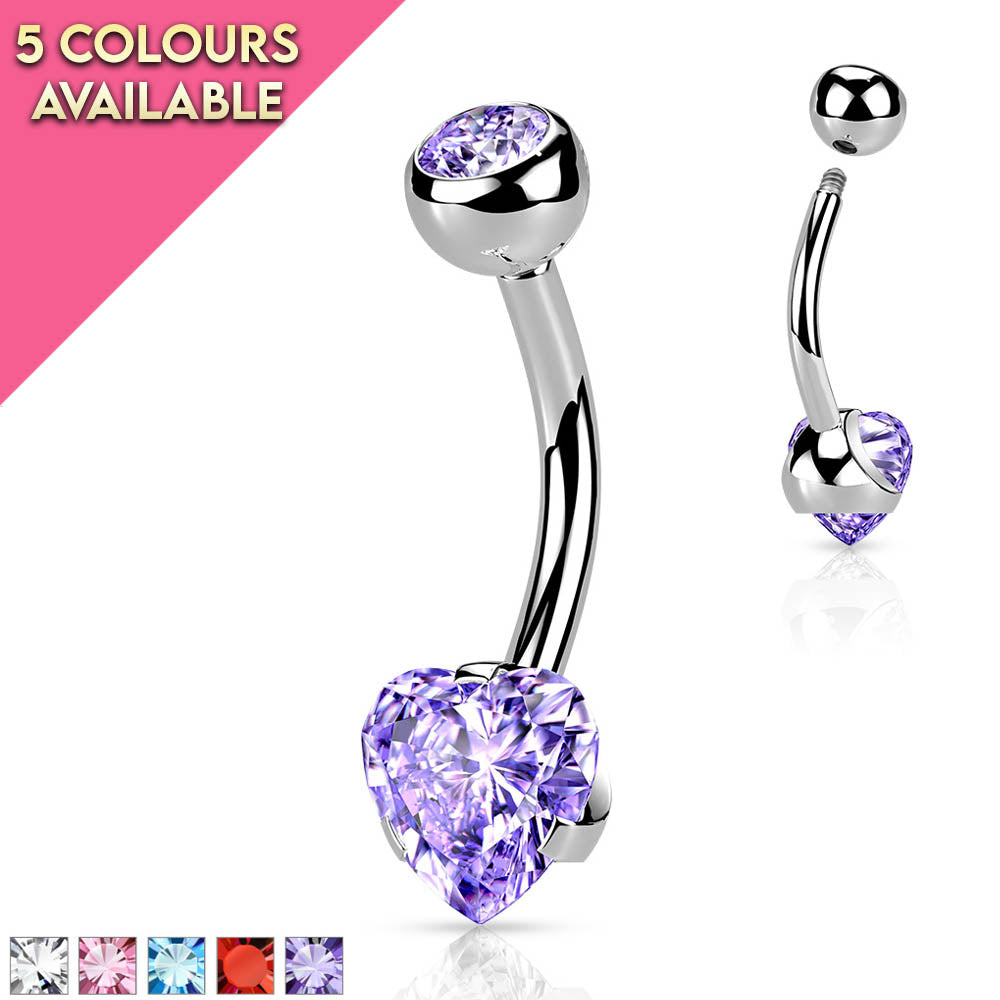 Prong Set Crystal Heart Belly Button Ring