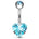 Cherry Diva belly bar Aqua 14 Gauge Prong Set Crystal Heart Titanium Belly Bar