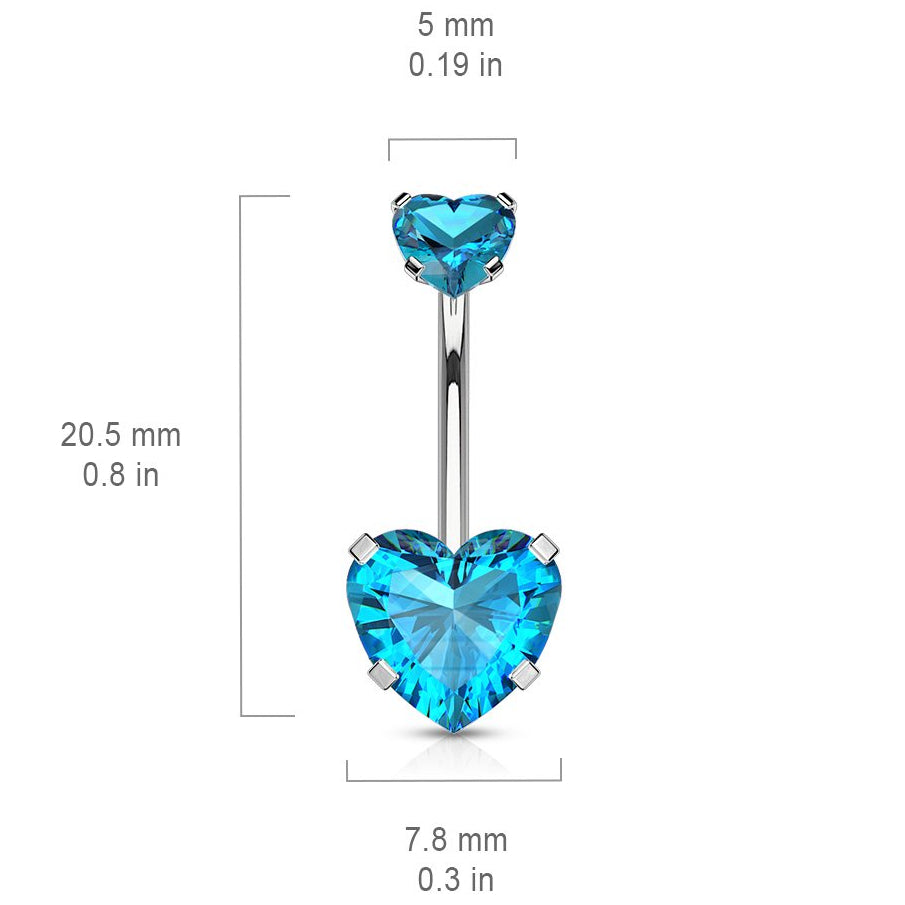 Cherry Diva belly bar 14 Gauge Internally Threaded Crystal Heart Belly Bar