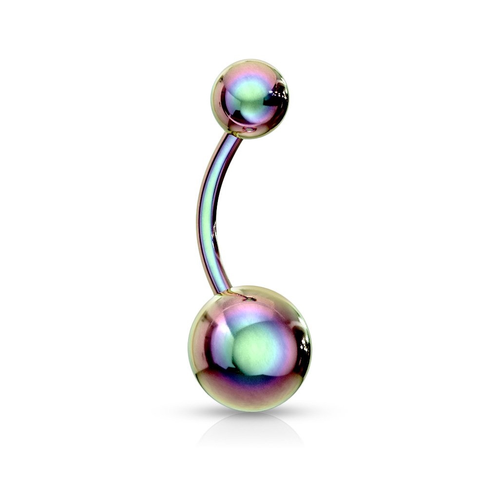 Cherry Diva belly bar Rainbow 14 Gauge Metallic Finish Titanium IP Belly Button Bar