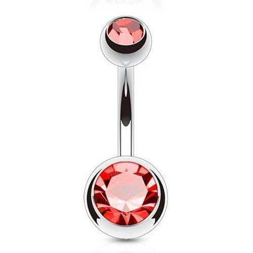Cherry Diva belly bar Red 14 Gauge Double Crystal Surgical Steel Belly Bar