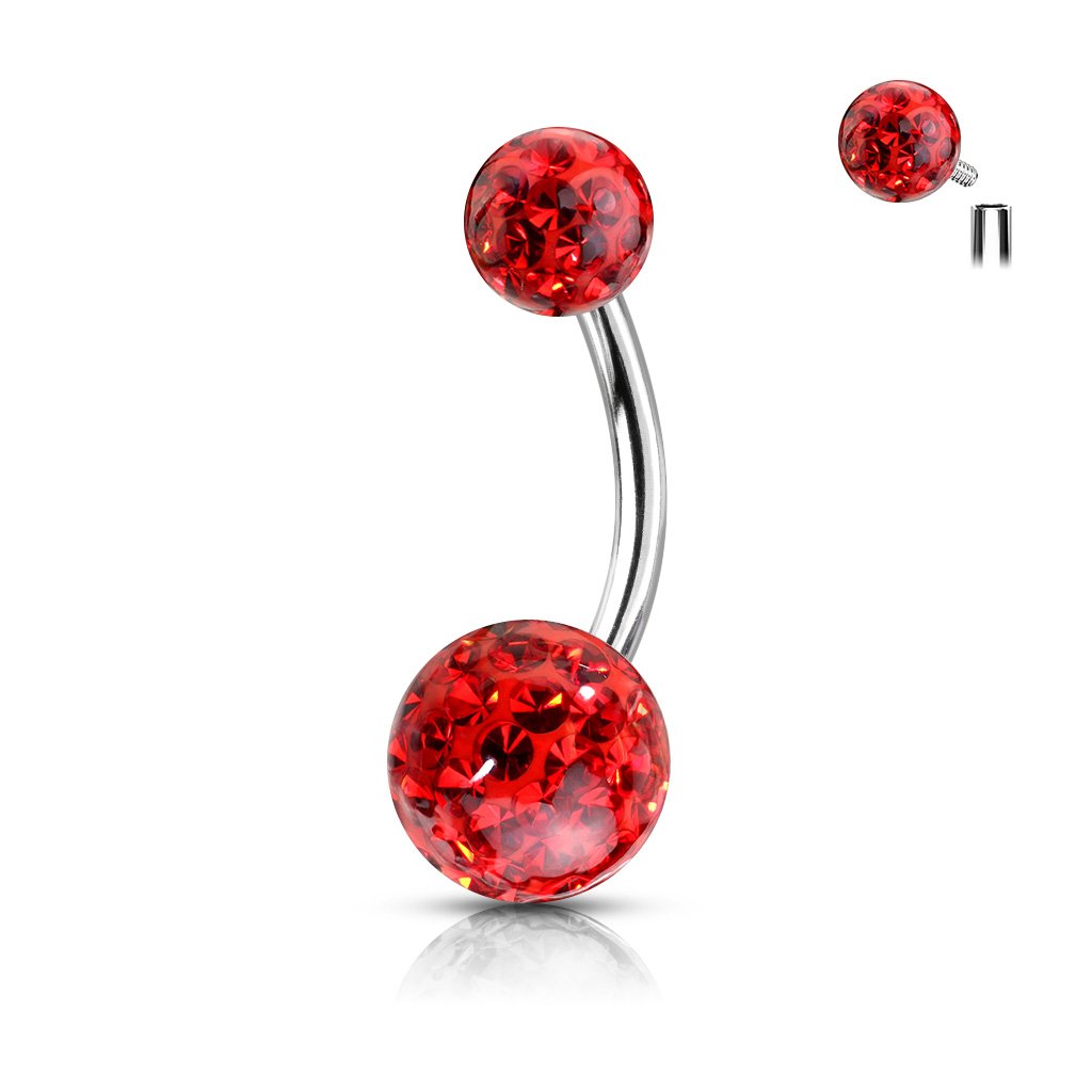 Internally Threaded Glitterball Belly Button Ring Red