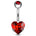 Cherry Diva belly bar Red 14 Gauge Prong Set Crystal Heart Titanium Belly Bar