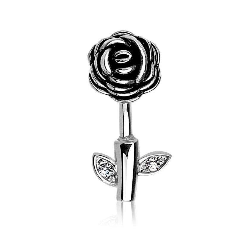 Cherry Diva belly bar 14 Gauge Rose Stem Belly Bar - Silver