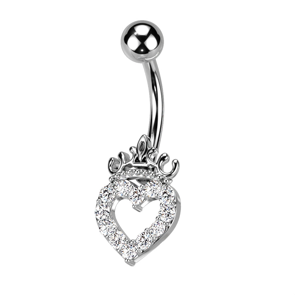 Cherry Diva belly bar Silver / Clear Crystal 14 Gauge Hollow Crystal Heart Belly Button Bar