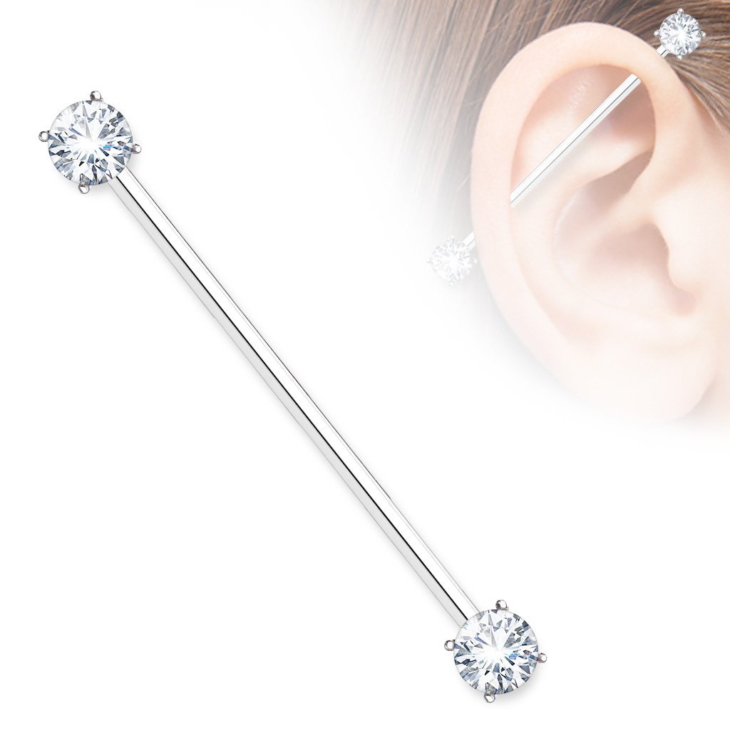 Cherry Diva Barbell 14 Gauge Silver Crystal End Industrial Barbell