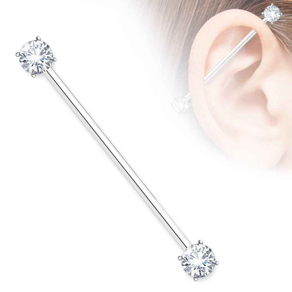 14 Gauge Crystal End Industrial Barbell