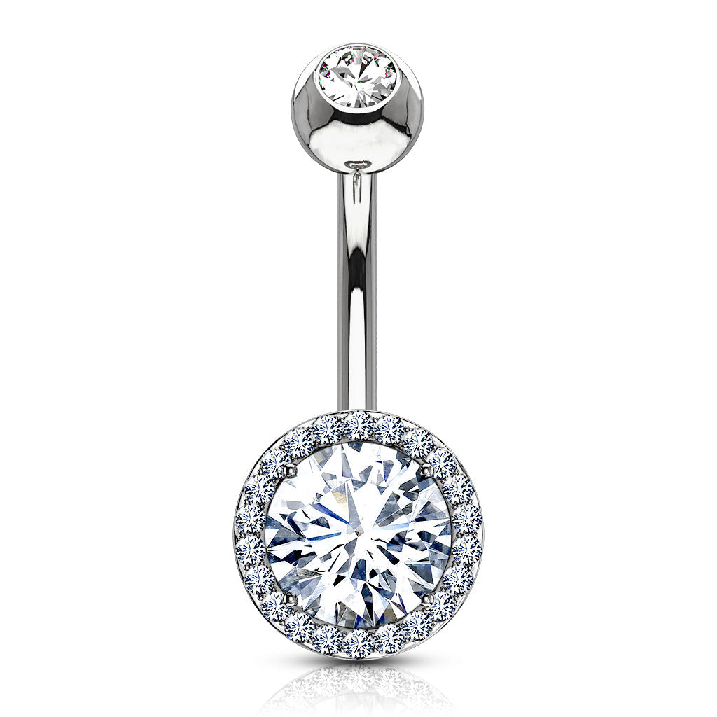 Cherry Diva belly bar 14 Gauge Silver Double Crystal Belly Button Bar