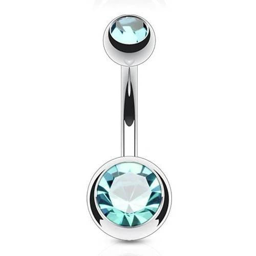 Cherry Diva belly bar 14 Gauge Double Crystal Surgical Steel Belly Bar