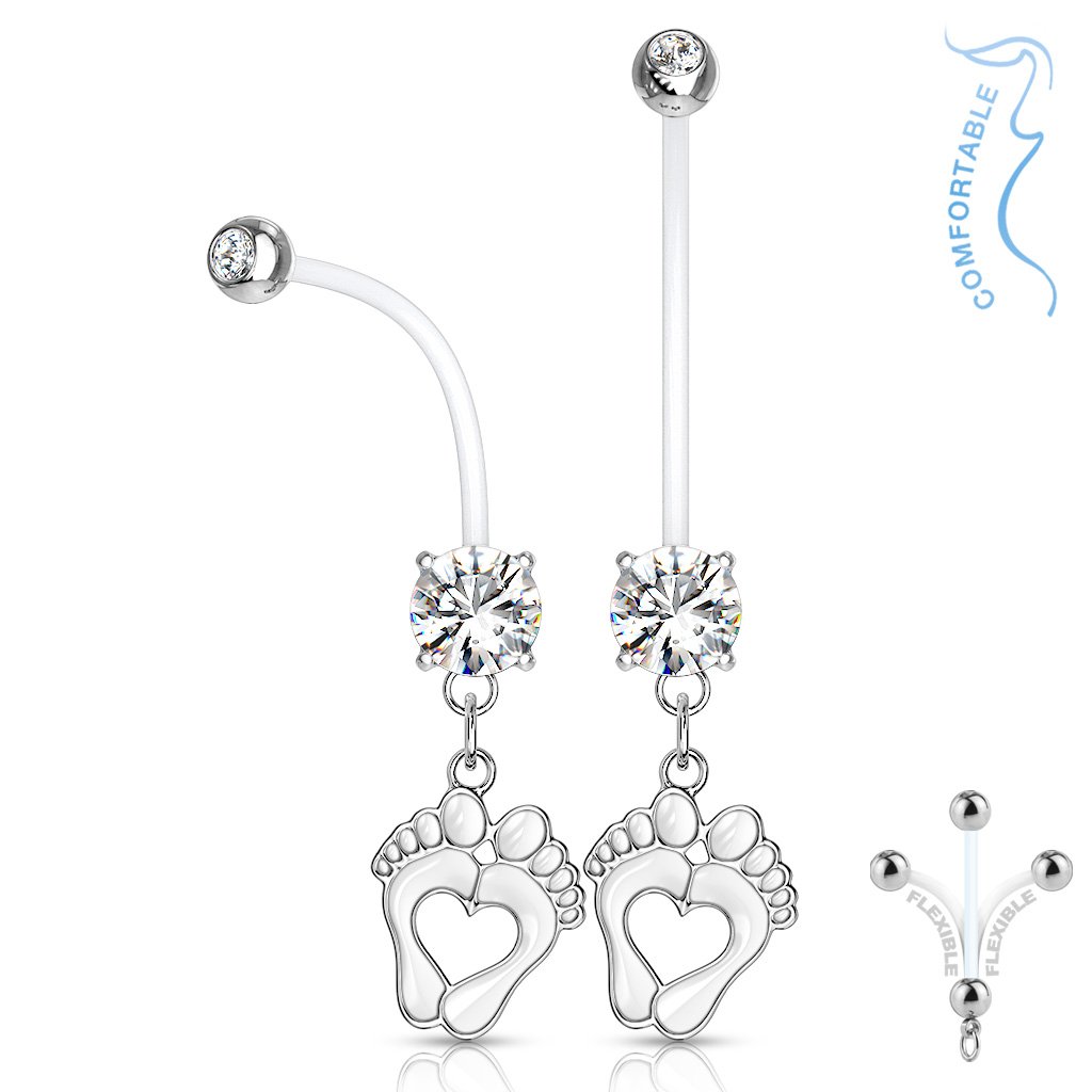Cherry Diva belly bar 14 Gauge Tiny Foot Prints - Maternity Pregnancy Belly Bar