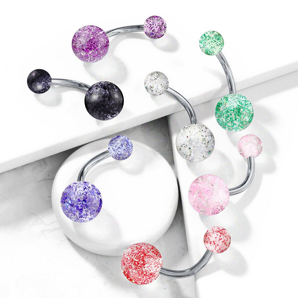 Cherry Diva belly bar 14 Gauge Titanium Acrylic Glitter Ball Belly Bar