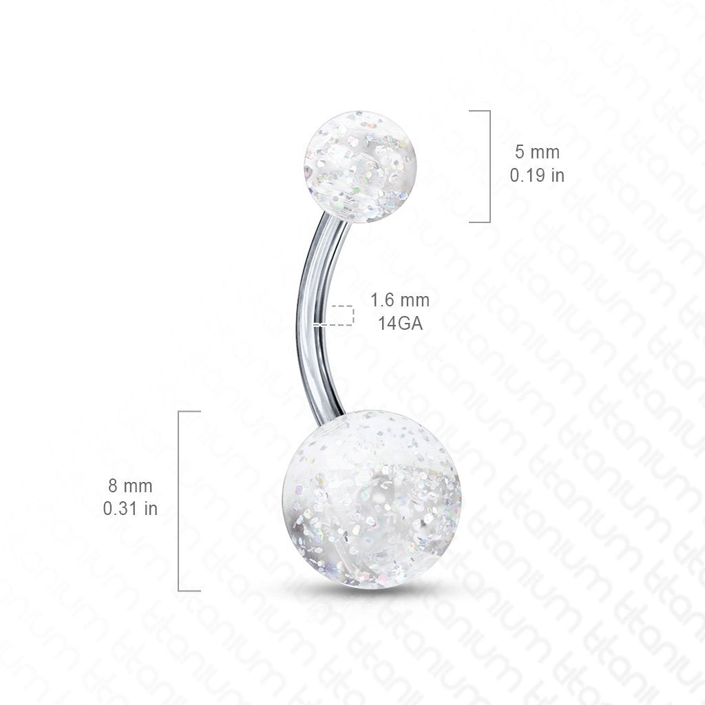 Cherry Diva belly bar 14 Gauge Titanium Acrylic Glitter Ball Belly Bar