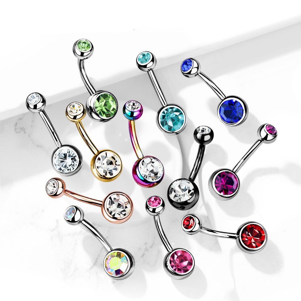Cherry Diva belly bar 14 Gauge Titanium Double Crystal Belly Bar