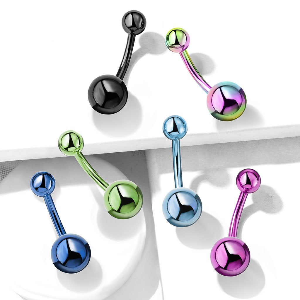 Cherry Diva belly bar 14 Gauge Metallic Finish Titanium IP Belly Button Bar