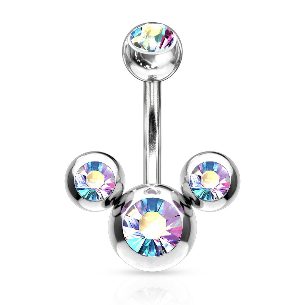 Cherry Diva belly bar 14 Gauge Triple Crystal Belly Bar - Aurora