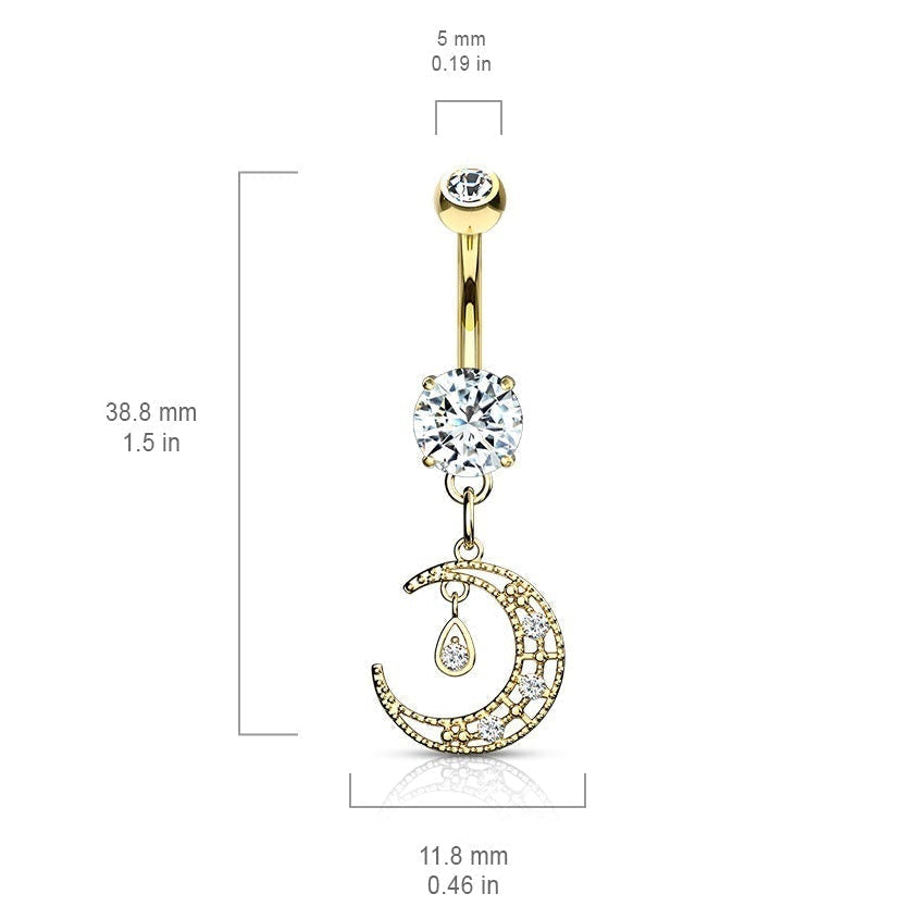 Cherry Diva Belly Button Ring 14 Gauge Dangling Silver Moon Belly Bar