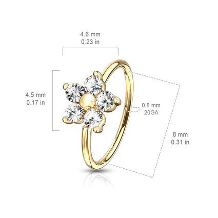 Cherry Diva Bendable Hoop Ring 20 Gauge Crystal Flower Hoop Ring For Nose & Ear