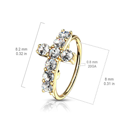 Cherry Diva Bendable Hoop Ring 20 Gauge Crystal Paved Cross Hoop Ring For Nose & Ear