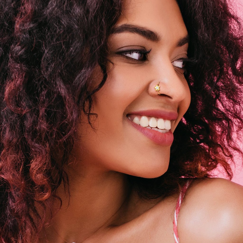 Cherry Diva Bendable Hoop Ring 20 Gauge Jewelled Flower Surgical Steel Bendable Hoop Ring