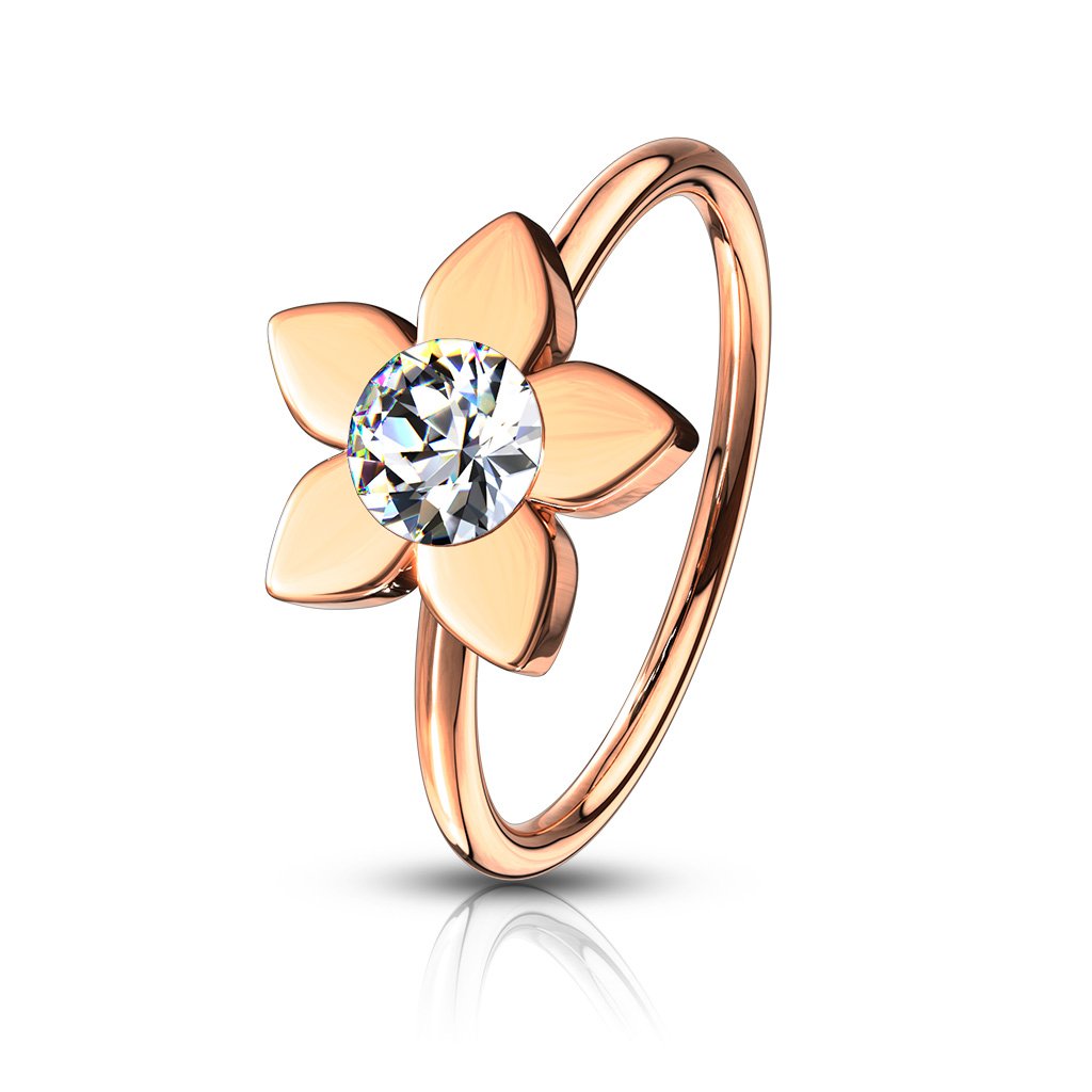 Cherry Diva Bendable Hoop Ring ROSE GOLD 20 Gauge Jewelled Flower Surgical Steel Bendable Hoop Ring
