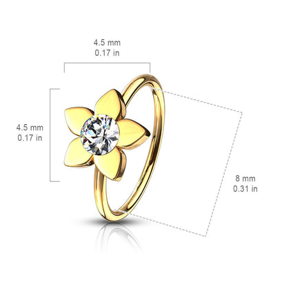 Cherry Diva Bendable Hoop Ring 20 Gauge Jewelled Flower Surgical Steel Bendable Hoop Ring