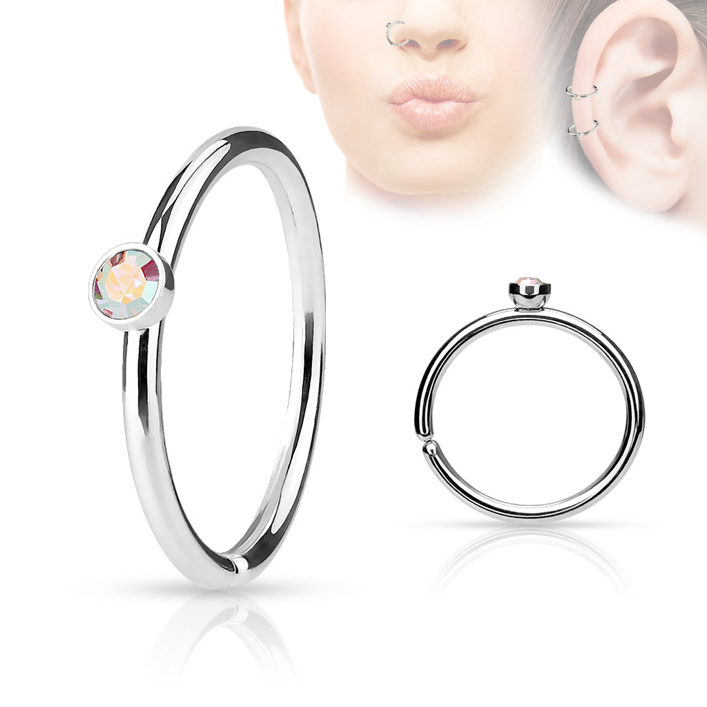 20 Gauge Crystal Bendable Hoop Ring For Nose & Ear Aurora