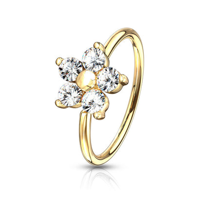 Cherry Diva Bendable Hoop Ring GOLD 20 Gauge Crystal Flower Hoop Ring For Nose & Ear