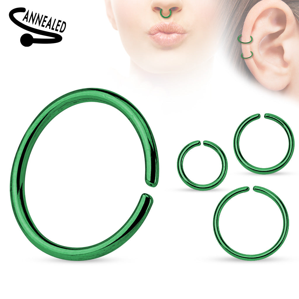 Cherry Diva Bendable Hoop Ring Green 16 Gauge Titanium Anodized Colourful Bendable Hoop Rings