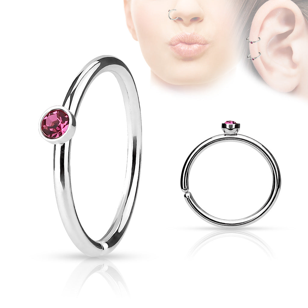 20 Gauge Crystal Bendable Hoop Ring For Nose & Ear Pink