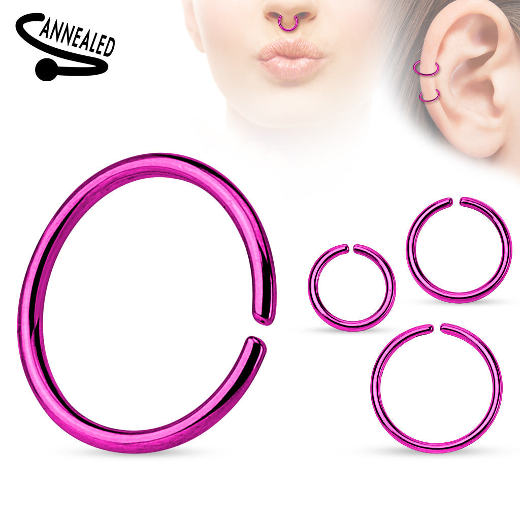 Cherry Diva Bendable Hoop Ring Purple 16 Gauge Titanium Anodized Colourful Bendable Hoop Rings
