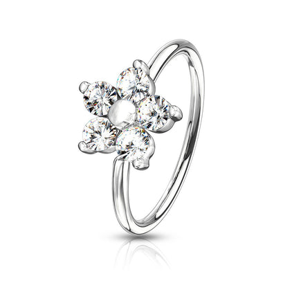 Cherry Diva Bendable Hoop Ring SILVER 20 Gauge Crystal Flower Hoop Ring For Nose & Ear