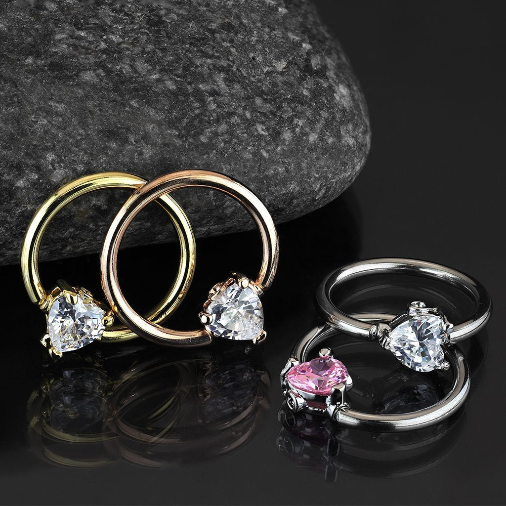 Cherry Diva Captive Ring 14 Gauge Crystal Heart Captive Ring