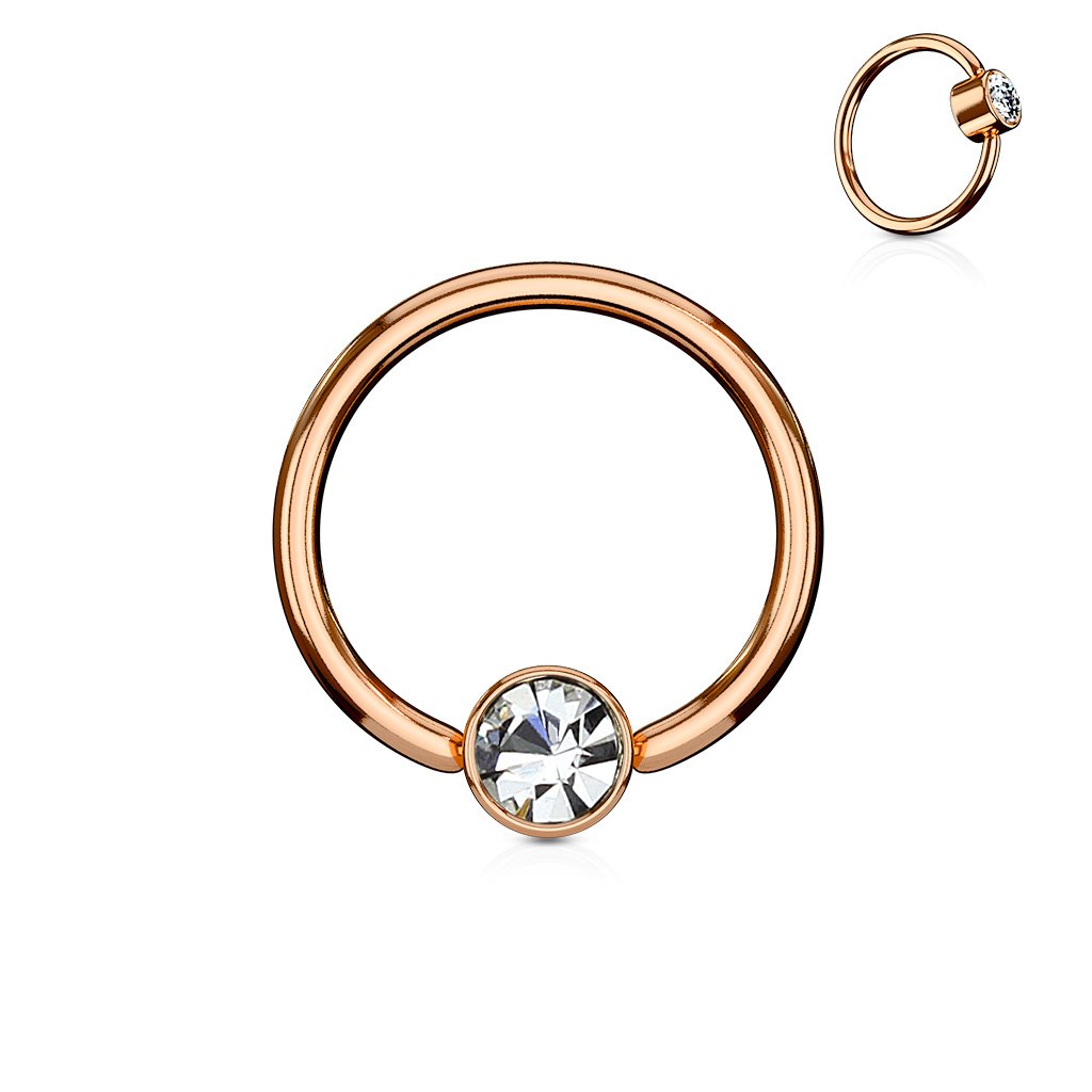 Cherry Diva Captive Ring Rose Gold 16 Gauge Crystal Set PVD Captive Ring