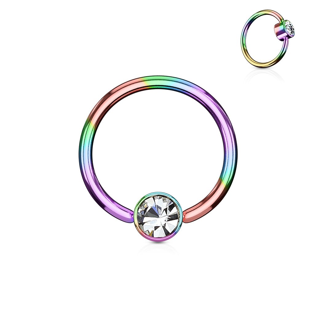 Cherry Diva Captive Ring Rainbow 16 Gauge Crystal Set PVD Captive Ring