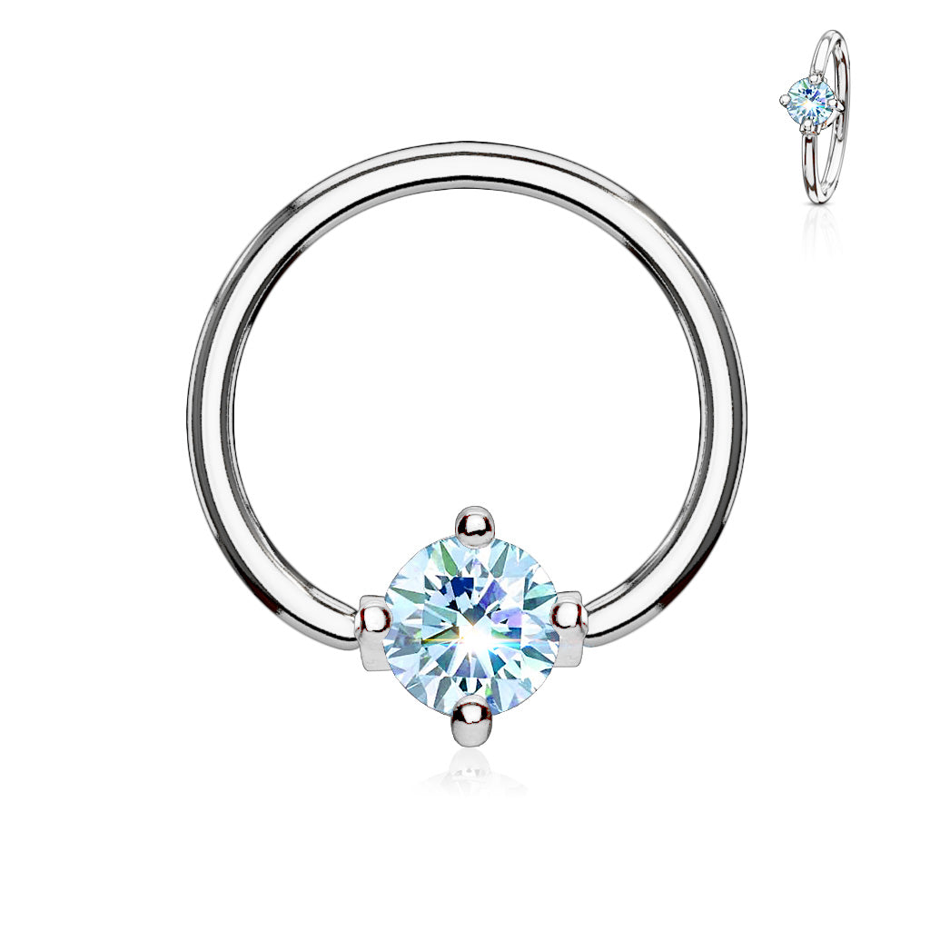 Cherry Diva Captive Ring AQUA 16 Gauge Prong Set Crystal Captive Ring