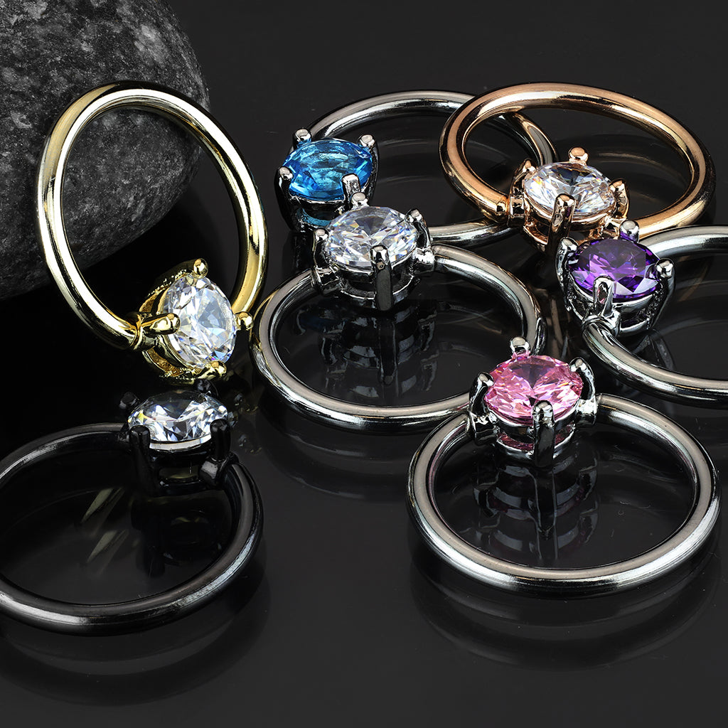 Cherry Diva Captive Ring 16 Gauge Prong Set Crystal Captive Ring