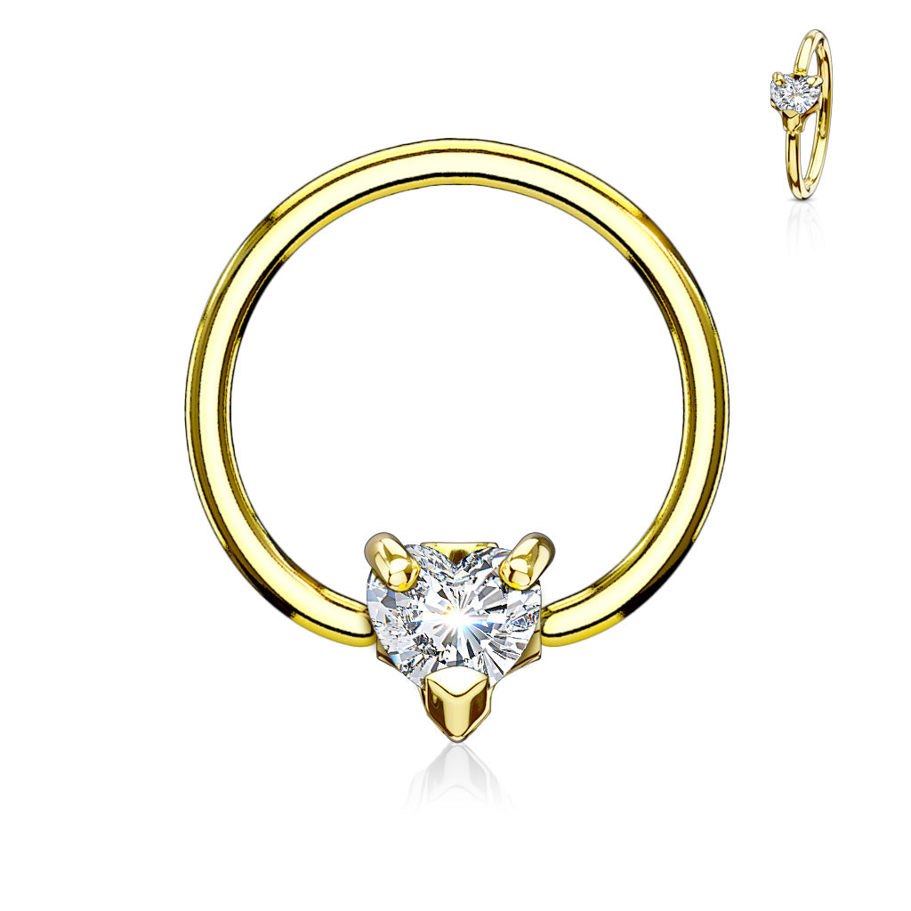 Cherry Diva Captive Ring Gold 16 Gauge Crystal Heart Captive Ring