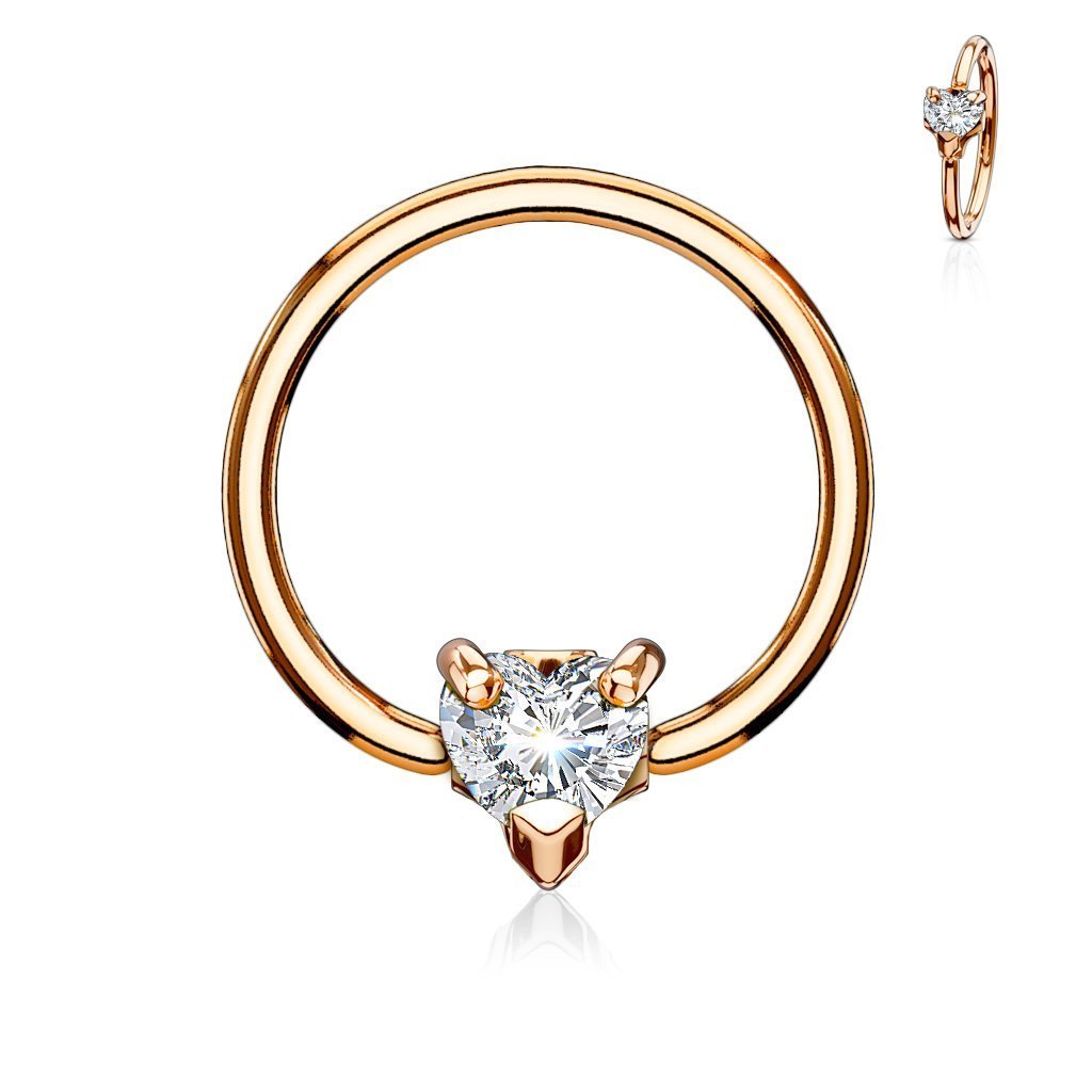 Cherry Diva Captive Ring Rose Gold 14 Gauge Crystal Heart Captive Ring