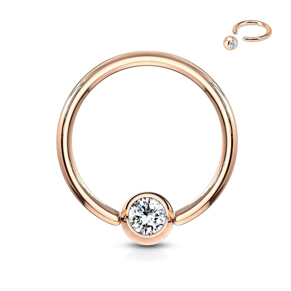 Cherry Diva Captive Ring Rose Gold Surgical Steel Gem Set Ball Captive Rings