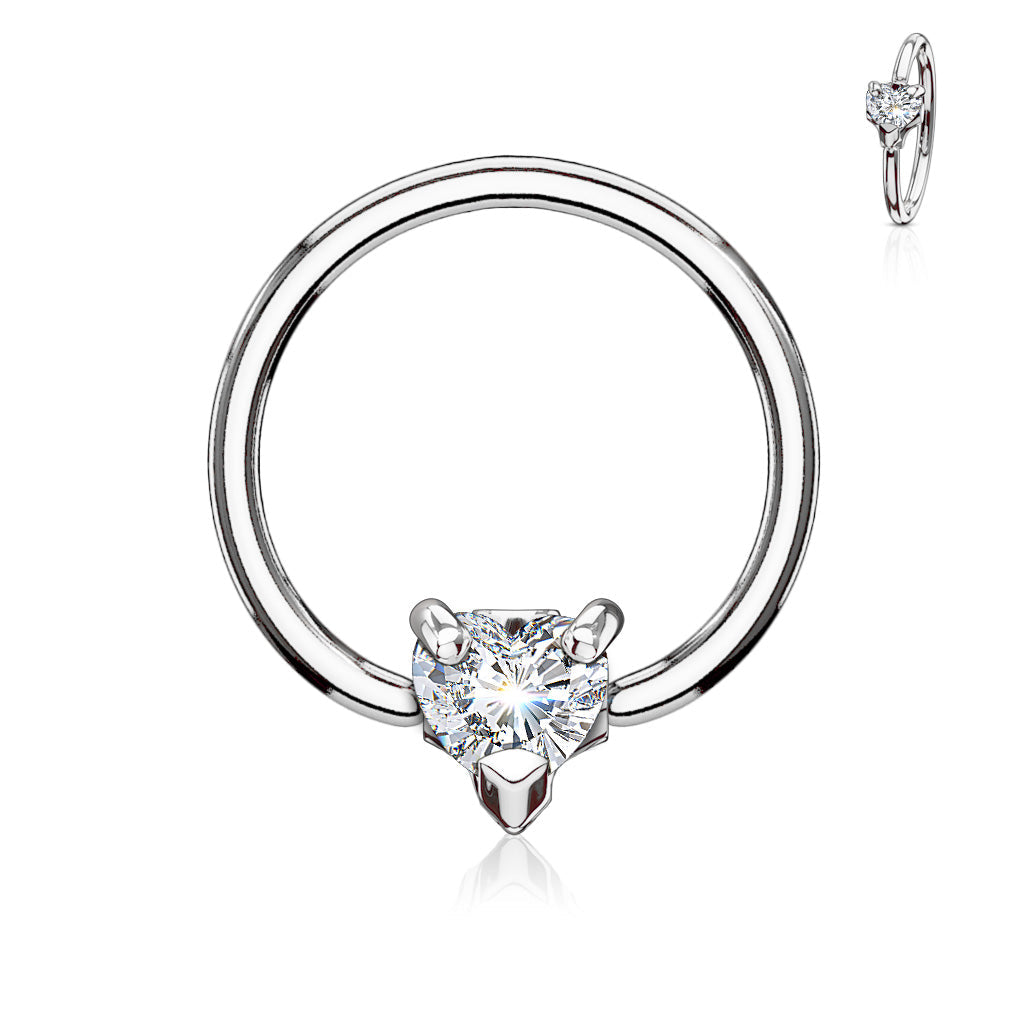 Cherry Diva Captive Ring Silver / Clear Crystal 16 Gauge Crystal Heart Captive Ring