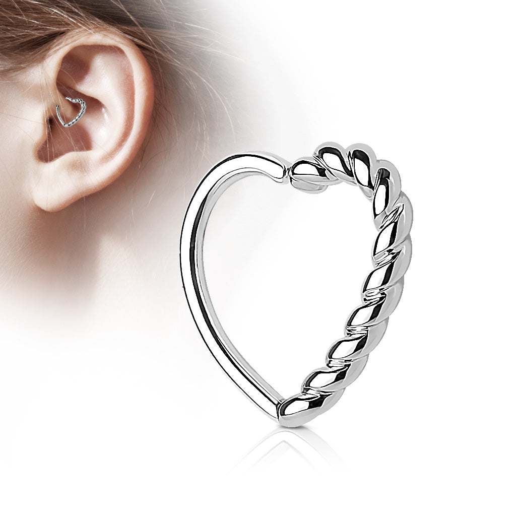 Cherry Diva Daith Hoop SILVER 16 Gauge Braided Heart Cartilage / Daith Hoop