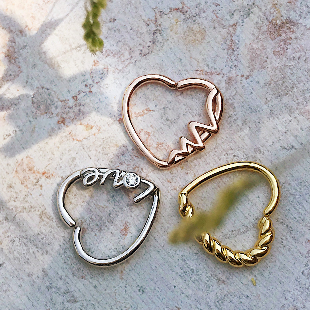 Cherry Diva Daith Hoop 16 Gauge Braided Heart Cartilage / Daith Hoop