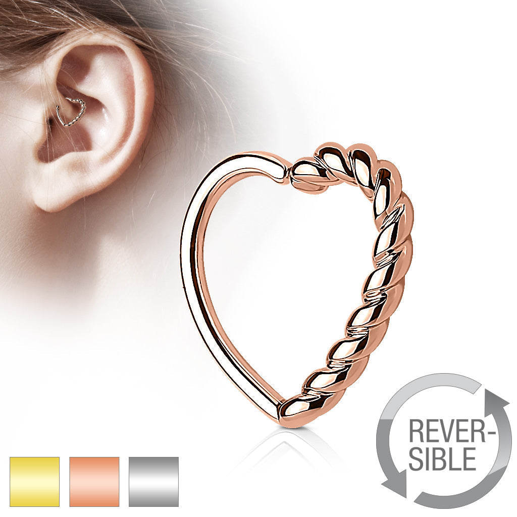 16 Gauge Braided Heart  Cartilage / Daith Hoop