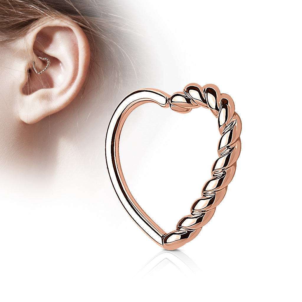 Cherry Diva Daith Hoop ROSE GOLD 16 Gauge Braided Heart Cartilage / Daith Hoop