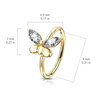 Cherry Diva Bendable Hoop Ring 20 Gauge Crystal Butterfly Hoop Ring For Nose & Ear