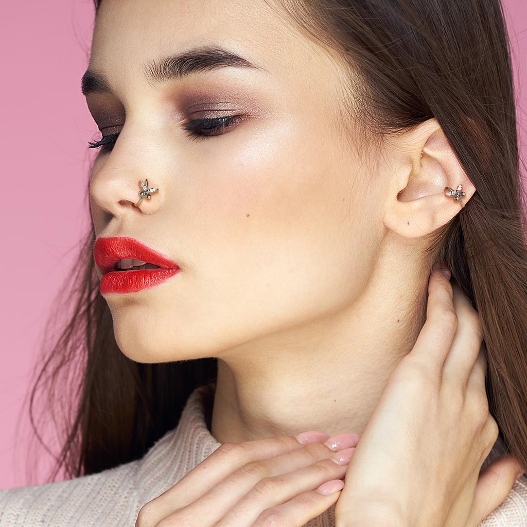 Cherry Diva Bendable Hoop Ring 20 Gauge Crystal Butterfly Hoop Ring For Nose & Ear