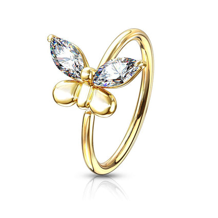 Cherry Diva Bendable Hoop Ring Gold 20 Gauge Crystal Butterfly Hoop Ring For Nose & Ear